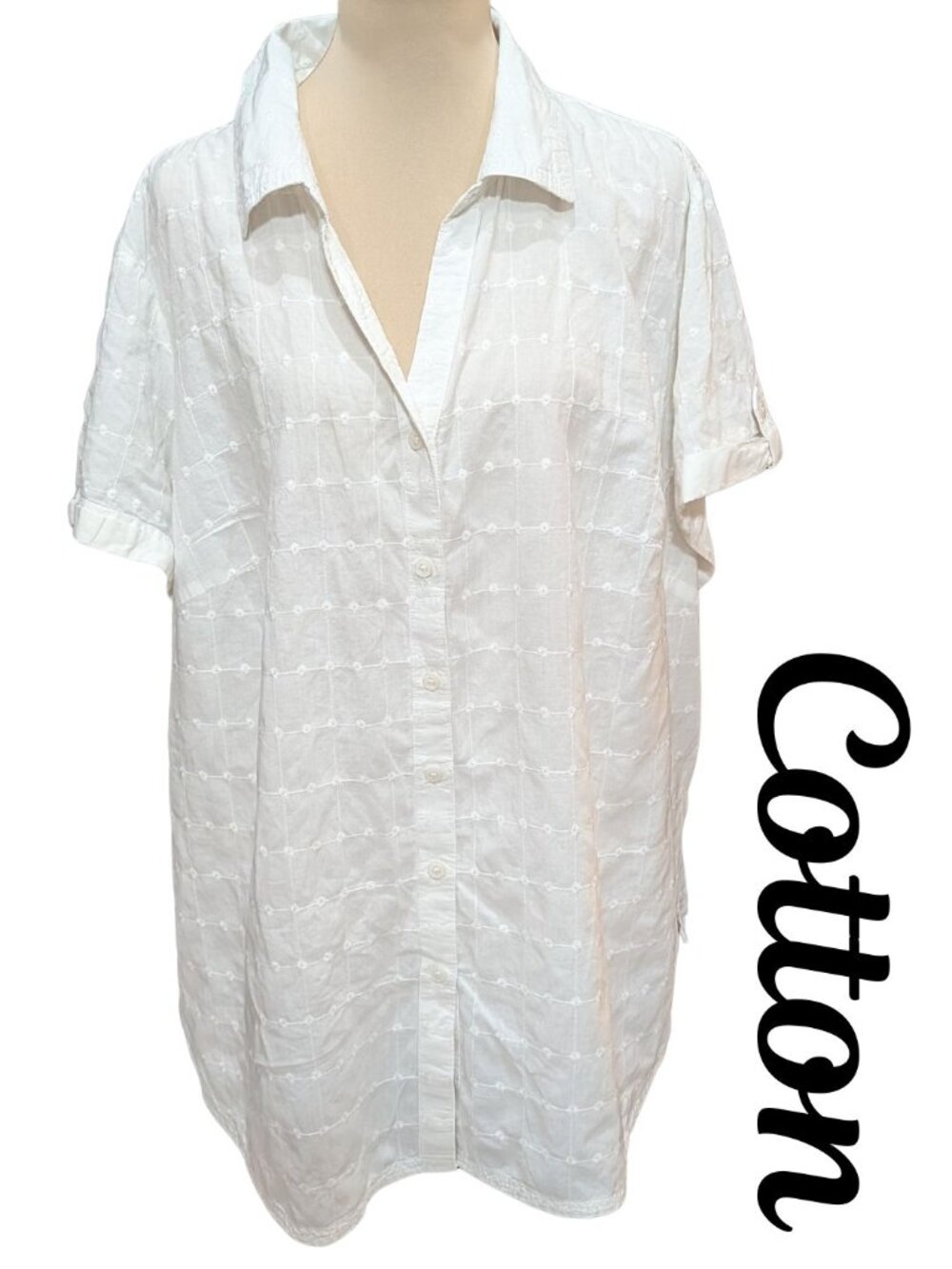 Karen Scott Cotton Textured Button Down Shirt